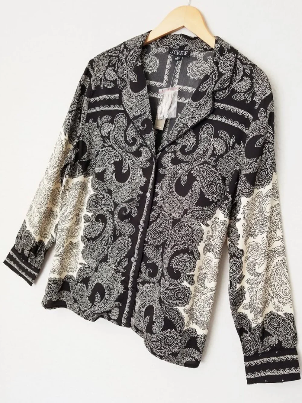 NEW J.CREW Drapey Camp-Collar Shirt M Paisley Scarf Bandana Satin CP645 $145 NWT